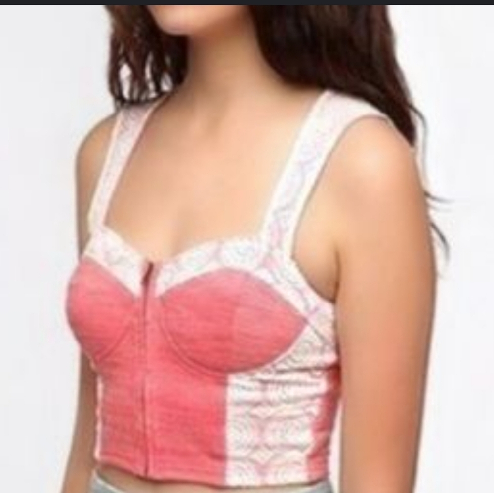 Pins & Needles Bustier Pink Open Back Front Zip Crop Top